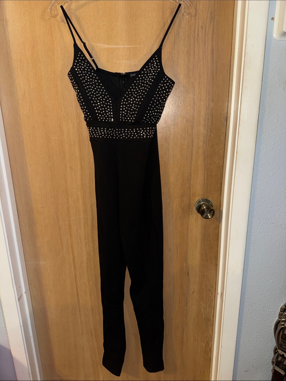 Mind Code Black Studded Plunging V-Neck Spaghetti-Strap Jumpsuit Small